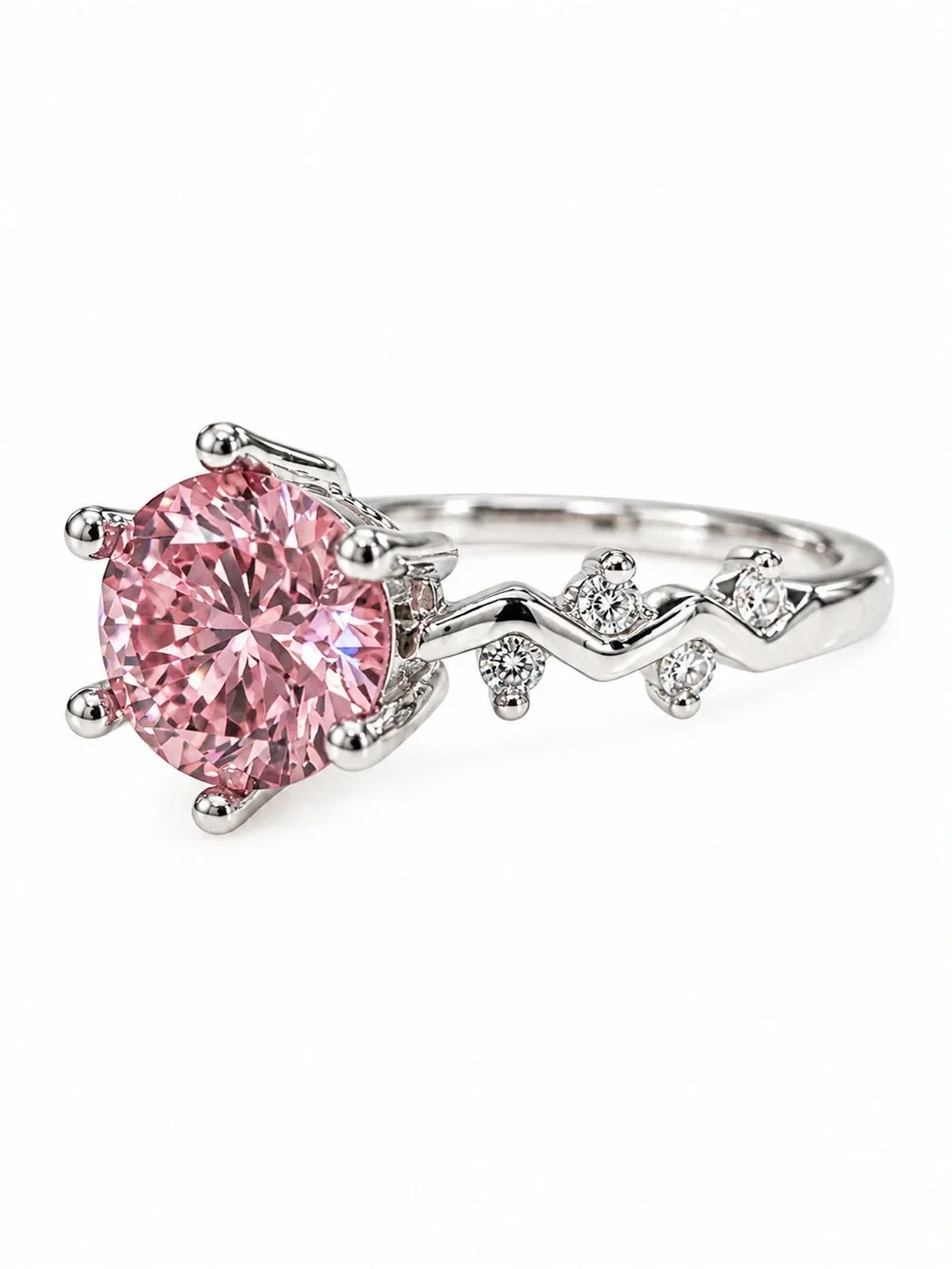 1CT Sakura Pink Moissanite Ring Size 9 GRA Certified Round Brilliant